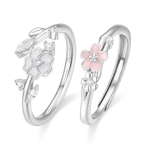 卡蒂罗KADER 樱落山茶闺蜜款戒指 925银甜美森系小清新轻奢可调节一对 甜美浪漫少女心配饰 商品图2