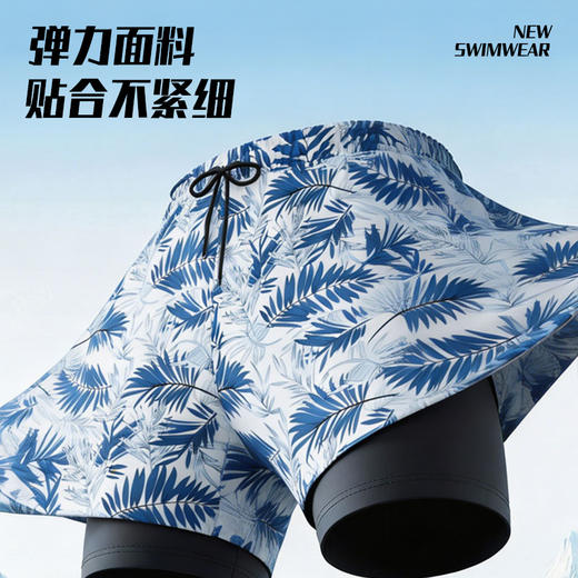 夏季休闲沙滩裤专业双层五分款成人泳裤男平角防尴尬宽松大码泳衣 商品图2