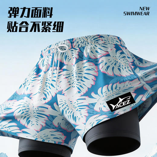 男士泳裤成人双层涤纶速干夏季新款泳衣防尴尬宽松大码沙滩裤现货 商品图2