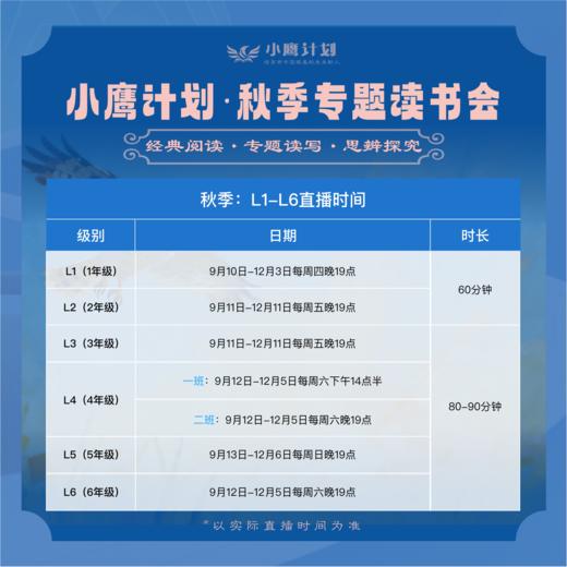 【2026秋冬】小鹰计划 专题读书会 文言诵读+经典研读+专题读写（联报更优惠） 商品图2