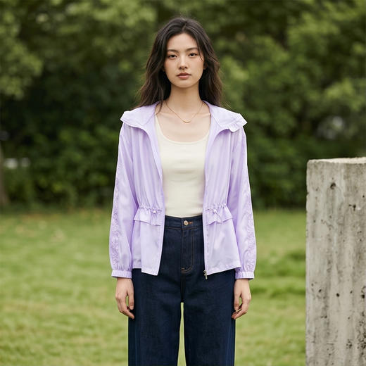 PALUOPO/PL蕾丝花边连帽抽绳收腰轻薄外套ES250753Z 商品图8
