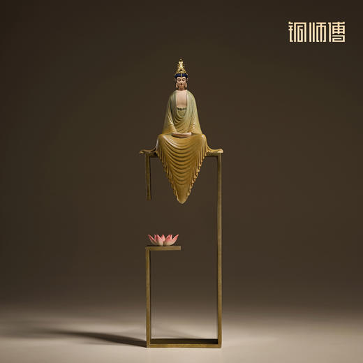 铜师傅《听莲》中式禅意观音菩萨办公室客厅装饰工艺品 桌面摆件 商品图5