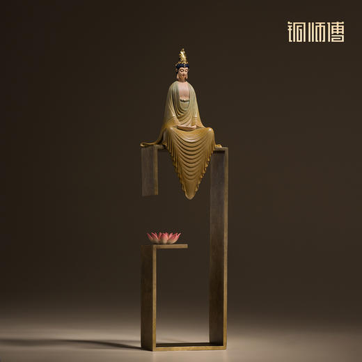铜师傅《听莲》中式禅意观音菩萨办公室客厅装饰工艺品 桌面摆件 商品图3