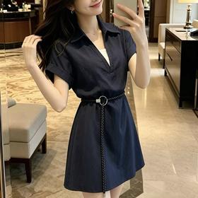 卷卷紫法式棉麻衬衫连衣裙（配送腰带）莱赛尔亚麻混纺凉爽舒适亲肤透气 百搭显瘦高级松弛提气质