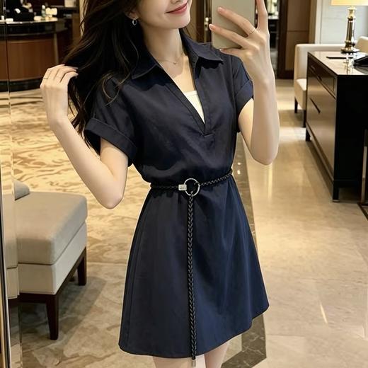 卷卷紫法式棉麻衬衫连衣裙（配送腰带）莱赛尔亚麻混纺凉爽舒适亲肤透气 百搭显瘦高级松弛提气质 商品图0