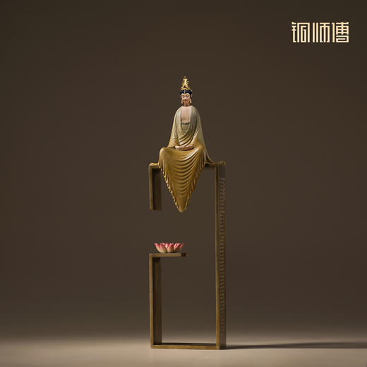 铜师傅《听莲》中式禅意观音菩萨办公室客厅装饰工艺品 桌面摆件 商品图4