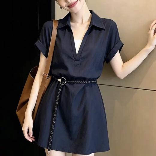 卷卷紫法式棉麻衬衫连衣裙（配送腰带）莱赛尔亚麻混纺凉爽舒适亲肤透气 百搭显瘦高级松弛提气质 商品图1