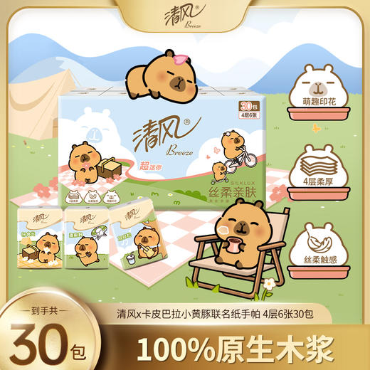 【官方自营】清风 丝柔系列4层6张超迷你手帕纸30包卡皮巴拉小黄豚联名B66PJEIP 商品图0