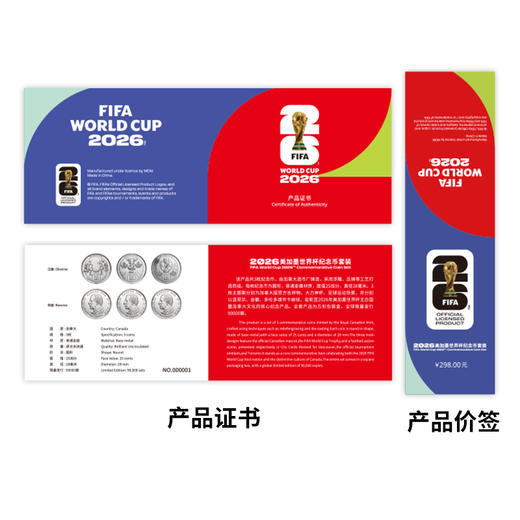 2026年美加墨世界杯纪念币3枚套装版 “城市卡”发行形式  卡币收藏更有趣 带收藏证书 一证一码 球迷必冲 商品图3
