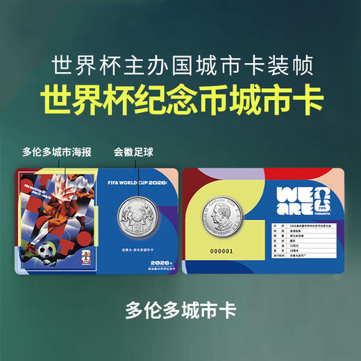 2026年美加墨世界杯纪念币3枚套装版 “城市卡”发行形式  卡币收藏更有趣 带收藏证书 一证一码 球迷必冲 商品图4