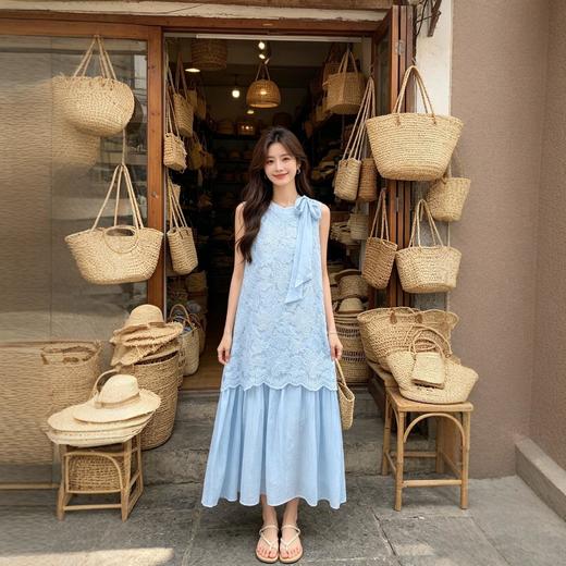 温柔风无袖蕾丝拼接连衣裙夏季新款设计感气质蛋糕裙女宽松显瘦-均码★娃娃优选 商品图0