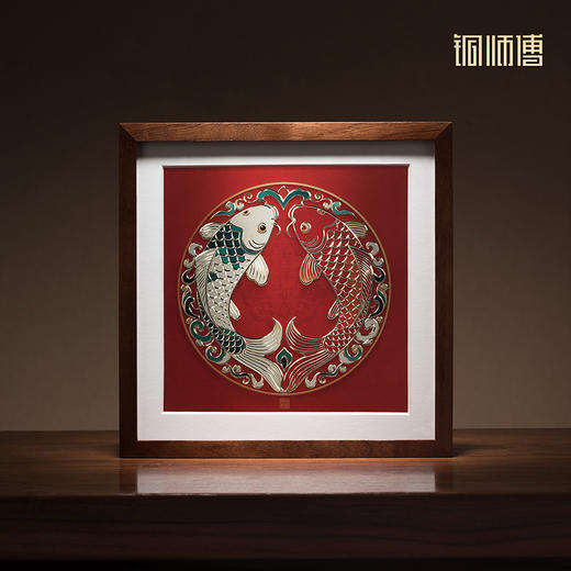 铜师傅 手工錾刻 铜雕画《双鱼呈祥（桌面）》书房摆件装饰画 商品图0