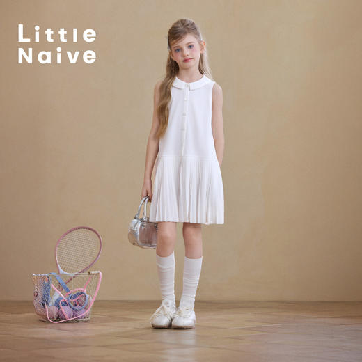 Little Naive女童百褶连衣裙夏季新款法式背心裙儿童防晒凉感裙子 商品图3