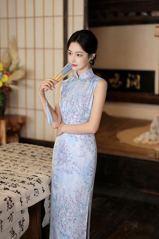 逸红颜明月优选 #「芸萝」仿萝手工钉珠立领旗袍，莫奈吉维尼花园，雾中看花花更柔 商品图6