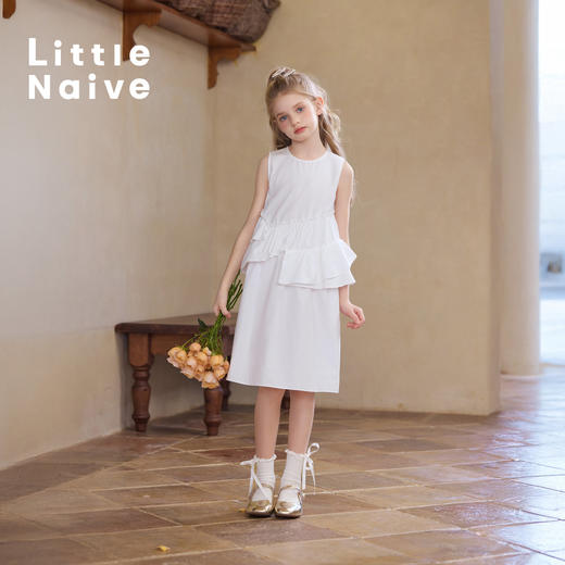 Little Naive儿童不规则连衣裙夏季百搭纯色背心裙女童莱赛尔长裙 商品图4