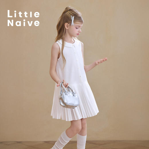 Little Naive女童百褶连衣裙夏季新款法式背心裙儿童防晒凉感裙子 商品图4