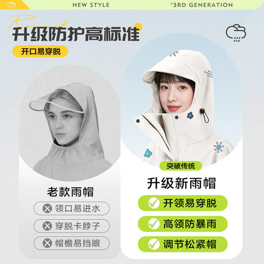 【亲子雨天出行 一件就够】高清双帽檐 电动车电瓶车雨衣 可拆卸佩戴头盔 防暴雨 滴水不漏 全身双人雨披 商品图1