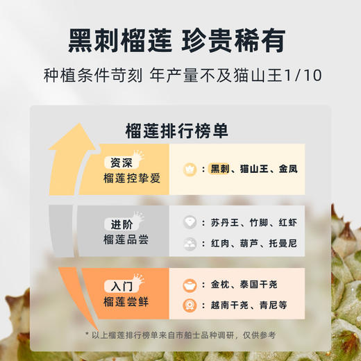 黑刺当季鲜果！【科技筛果 颗颗报恩】【自然树熟 马来空运国内】市舶士 黑刺鲜果榴莲（保5房） 商品图1
