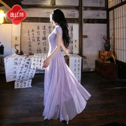 逸红颜《花织序》26夏新梦幻亮片蕾丝超大摆网纱插片提花连衣裙女 商品图4