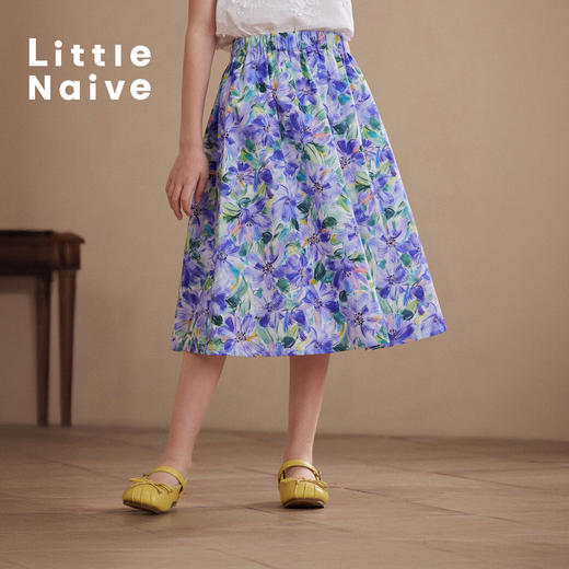 Little Naive儿童碎花半身裙夏季新款纯棉度假风半裙女童A摆裙子 商品图3
