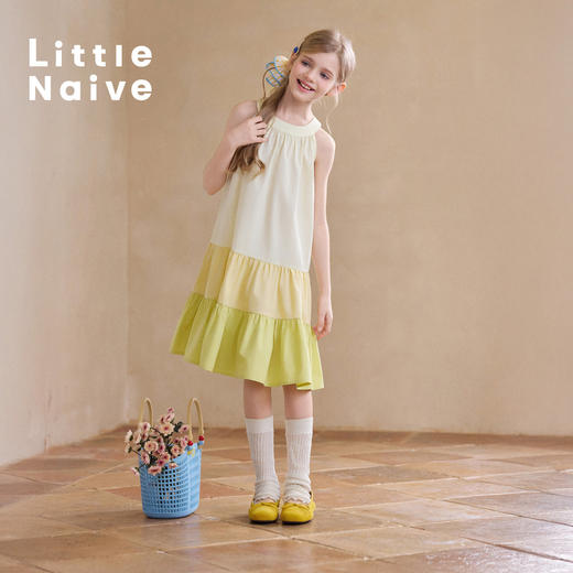 Little Naive女童渐变连衣裙夏季新款挂脖背心裙儿童莱赛尔长裙 商品图4