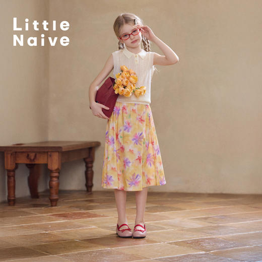 Little Naive儿童碎花半身裙夏季新款纯棉度假风半裙女童A摆裙子 商品图4
