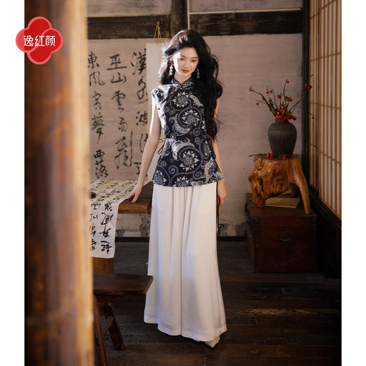 逸红颜《画澜》26年夏新款非遗民族风鱼纹印花系带天丝旗袍上衣女 商品图3