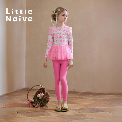 Little Naive女童高弹分体泳衣夏季新款防晒泳装儿童碎花游泳衣 商品图4