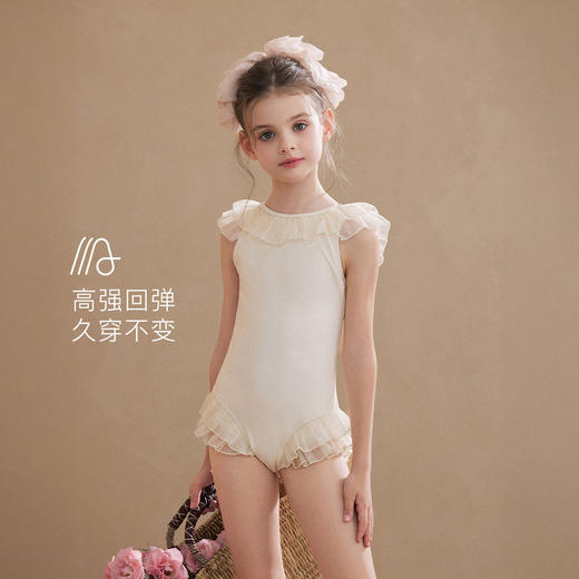 Little Naive儿童荷叶边连体泳衣夏季防晒泳装女童花边游泳衣 商品图2