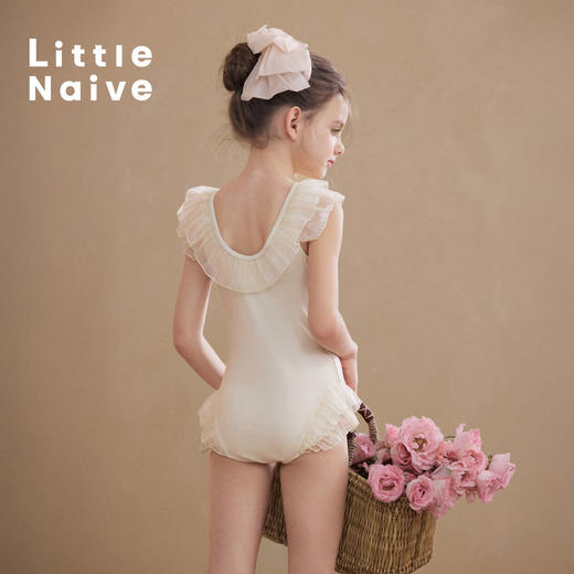 Little Naive儿童荷叶边连体泳衣夏季防晒泳装女童花边游泳衣 商品图4