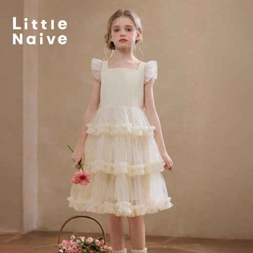 Little Naive女童甜美蛋糕裙夏季钢琴表演公主礼服儿童飞袖连衣裙 商品图4