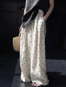 老钱风松弛波点亚麻弯刀裤 | 经典耐看百搭波点设计，上身显瘦遮肉，夏日穿清爽不热（3-5天发货）