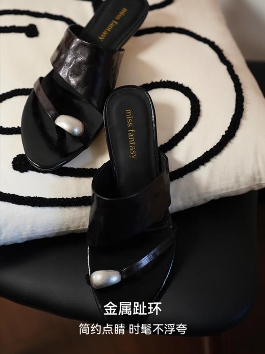 不对称夹脚牛皮中跟凉拖鞋ACG2FTW079 商品图4