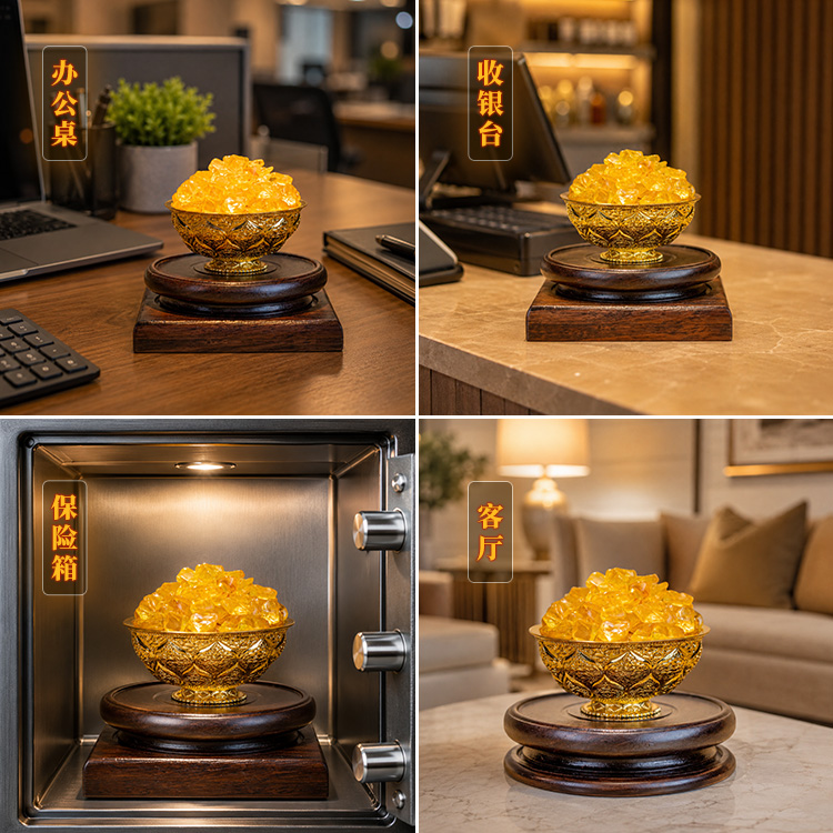 鸳鸯莲瓣金饭碗 装进福禄金米 职场门店客厅【含师傅祈福，发货周期7-20天】