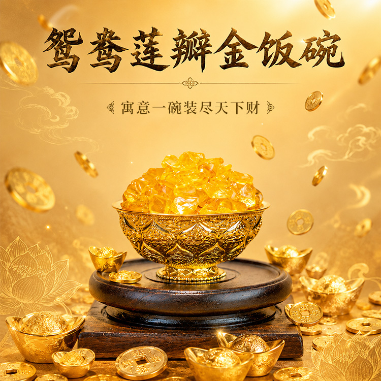 鸳鸯莲瓣金饭碗 装进福禄金米 职场门店客厅【含师傅祈福，发货周期7-20天】
