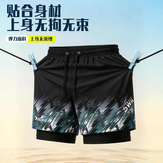 预售 ：男士速干五分泳裤双层设计透气舒适游泳必备 商品图2