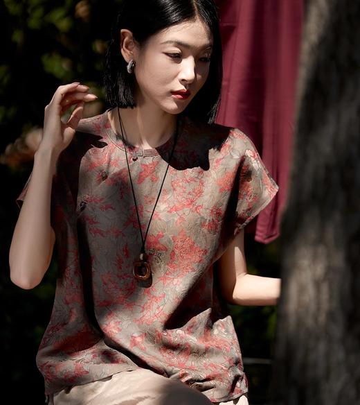 「东方贵女」新中式蚕丝红云纱气质小衫，桑蚕丝混纺，自带东方韵味又不挑人【3-5天发货】 商品图1