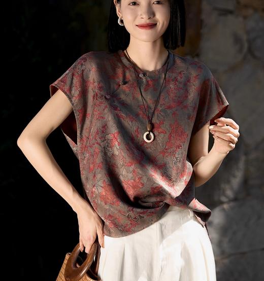 「东方贵女」新中式蚕丝红云纱气质小衫，桑蚕丝混纺，自带东方韵味又不挑人【3-5天发货】 商品图9