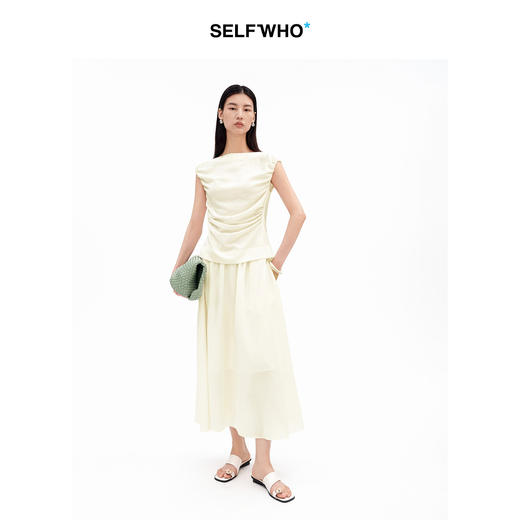 SELFWHO天丝绵羊毛混纺松紧腰A字半身裙女2026夏季新款中长款伞裙 商品图2