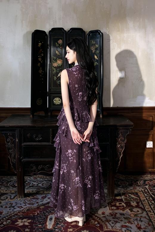 逸红颜明月优选#「夏绮璇 」| 石竹紫玫瑰印花雪纺蛋糕裙，石竹花的浪漫告白 商品图4