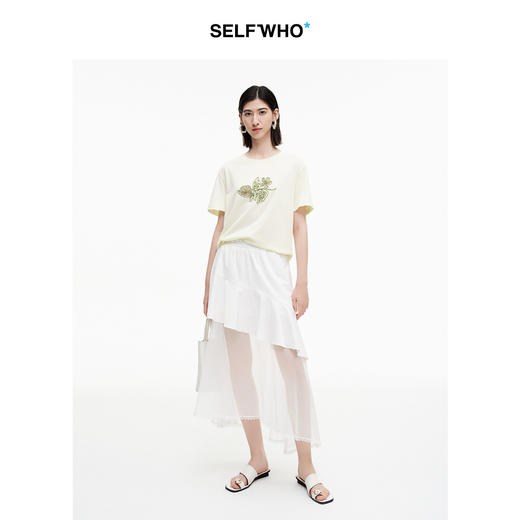 SELFWHO不规则拼接荷叶摆半身裙女2025夏新款蕾丝花边中长A字半裙 商品图2