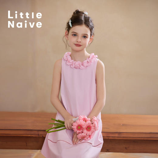 Little Naive儿童立体花朵背心裙夏季甜美连衣裙女童凉感防晒裙子 商品图3