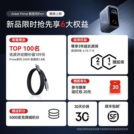 【新品】Anker安克 Prime系列 全协议版本 160W 智显充Pro+ 充电器 A2687 商品图1