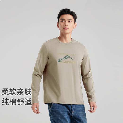 【618特价】拓路者2025春秋款男式纯棉圆领户外徒步印花百搭长袖T恤 商品图1