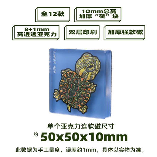 加厚冰箱贴 巴西龟主题 亚克力材质磁吸 Q版 卡通爬宠乌龟动物周边 super rep超爬怪兽系列 正版【48小时发货】 商品图1