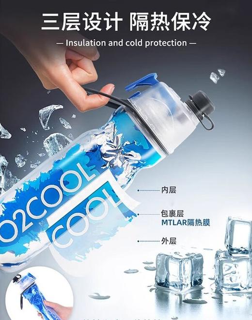 O2COOL美国原装进口喷雾水杯 | 按下按钮就可喷出水雾，身上的粘腻1秒解除，外出带它能保冷5小时，打开喝到的还是冰水，特别解 商品图7