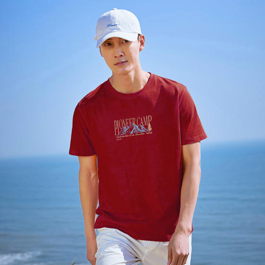 【618特价】拓路者复古山系印花圆领男式体恤衫纯棉舒适短袖T恤套头衫百搭 商品图3