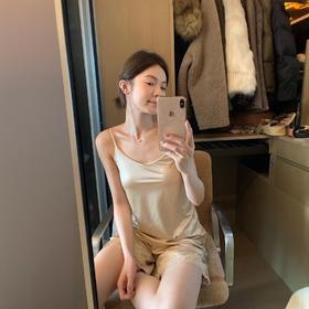 难以拒绝的丝滑！【特妮娜 轻奢缎面睡衣套装】3D聚拢杯垫 防滑细肩带 A字下摆 包容各种身材 亲肤软滑 视觉显瘦 锦氨面料 轻奢有质感