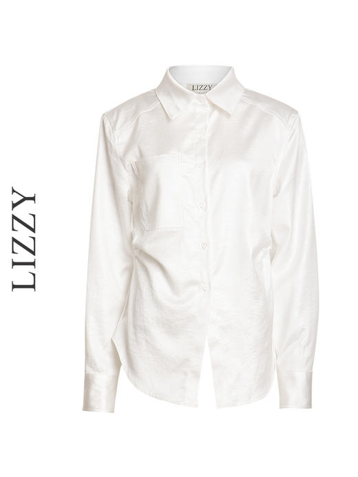LIZZY 早秋时尚摩登翻领垫肩暗纹修身气质长袖衬衫7983 商品图7
