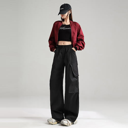 西遇美式复古工装裤女2026夏季新款速干面料多口袋抽绳阔腿休闲裤SS060509 商品图2